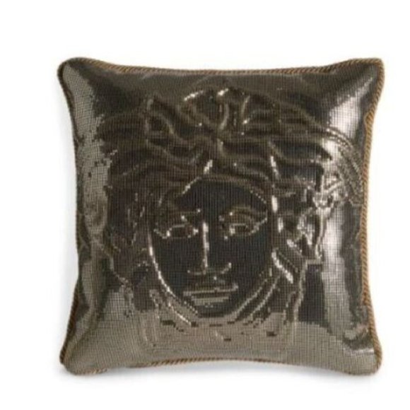 Versace Sequin Medusa Metal Mesh Accent Pillow Cushion Rtl $1990 - Picture 2 of 9